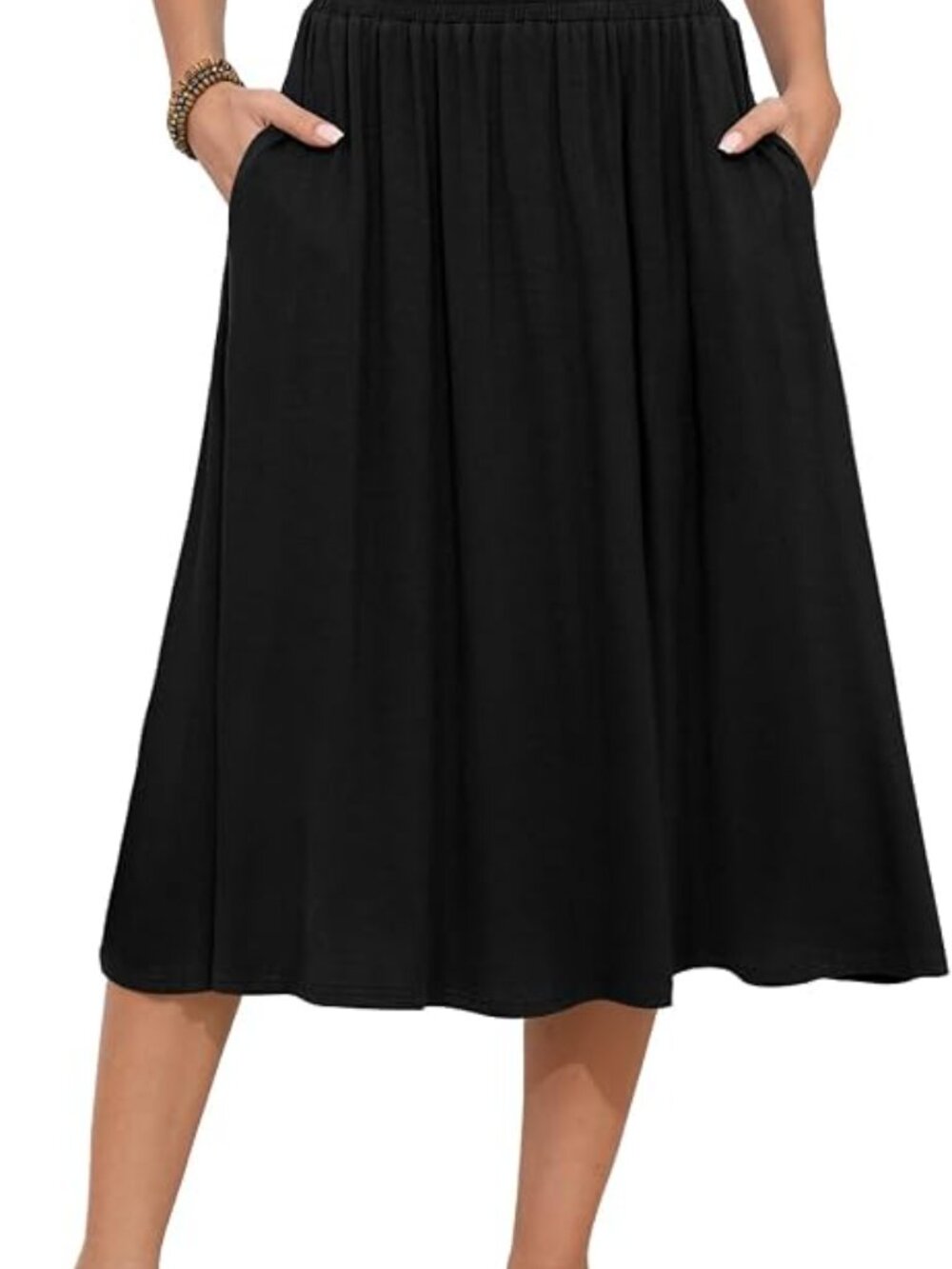 MLXSJ Black Flowy High Waist Midi Skirt with Pockets Size Large